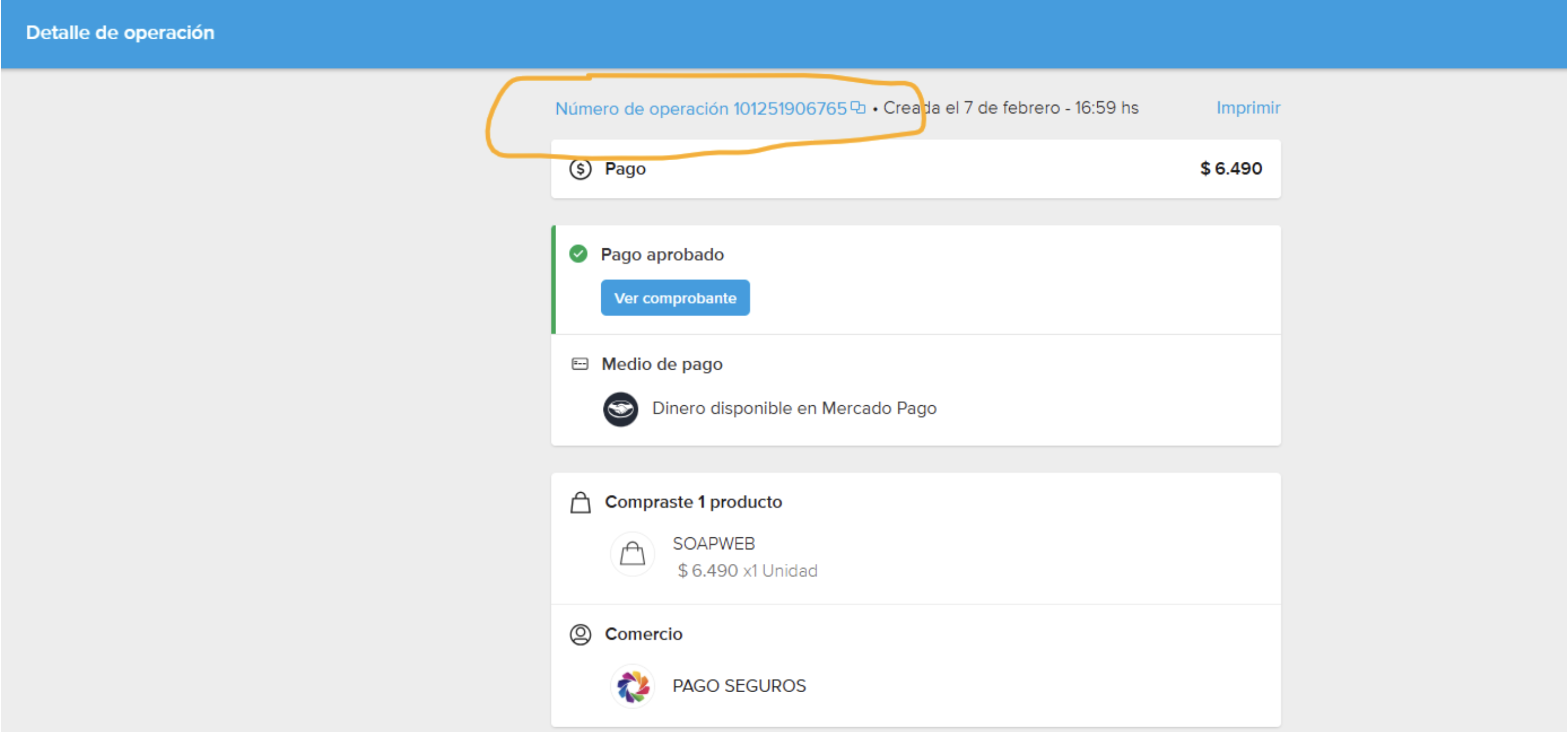 Numero de Operacion Mercado Pago